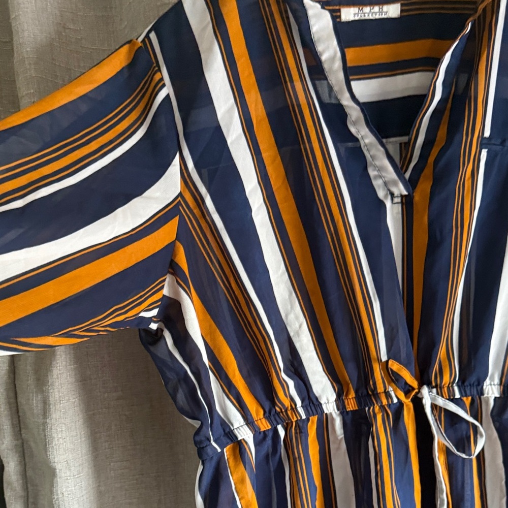 Striped Navy and Mustard Women's Top M - Picture 3 of 4
